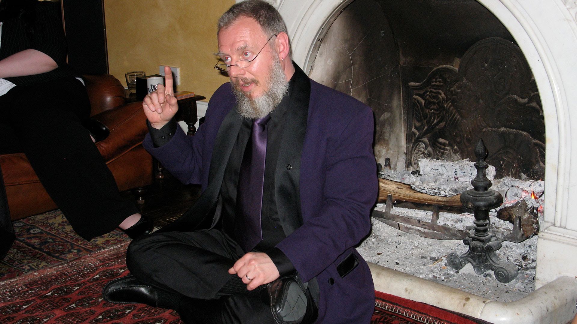 Magus Peter H. Gilmore in Lotus Position by Diana DeMagis; Hellfire Altar